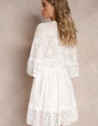 rosa Rochie Albă Cloche Mini cu Spate Mai Lung și Inserții din Dantelă Ralan