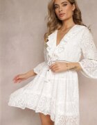 rosa Rochie Albă Cloche Mini cu Spate Mai Lung și Inserții din Dantelă Ralan