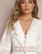 rosa Rochie Albă Cloche Mini cu Spate Mai Lung și Inserții din Dantelă Ralan