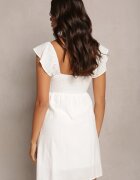 rosa Rochie Albă Cloș Mini Din Bumbac Cu Mânecă Scurtă Și Decupaj Sub Bust Tremael