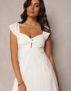rosa Rochie Albă Cloș Mini Din Bumbac Cu Mânecă Scurtă Și Decupaj Sub Bust Tremael
