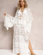 rosa Rochie Albă Croșetată Maxi cu Decupaje și Legătură Upenna