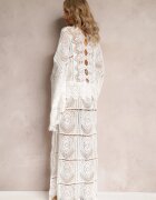 rosa Rochie Albă Croșetată Maxi cu Decupaje și Legătură Upenna