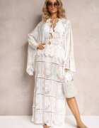 rosa Rochie Albă Croșetată Maxi cu Decupaje și Legătură Upenna