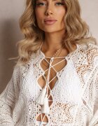rosa Rochie Albă Croșetată Maxi cu Decupaje și Legătură Upenna