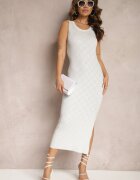 rosa Rochie Albă cu model strălucitor cu romburi cu croială bodycon fără mâneci Matella