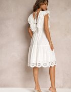 rosa Rochie Albă Din bumbac cu Broderie și Volane Casira