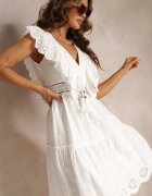 rosa Rochie Albă Din bumbac cu Broderie și Volane Casira
