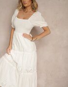 rosa Rochie Albă din Bumbac Decorată cu Broderie Iffirina