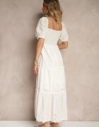 rosa Rochie Albă din Bumbac Decorată cu Broderie Iffirina
