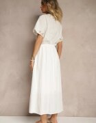 rosa Rochie Albă din Bumbac în Stil Boho cu Buzunare Orrane