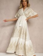 rosa Rochie Albă Din Viscoză Boho Cu Croială Petrecută Cu Broderie Metalică Redeselle