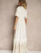 rosa Rochie Albă Din Viscoză Boho Cu Croială Petrecută Cu Broderie Metalică Redeselle