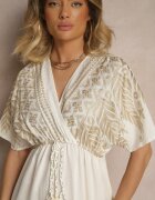 rosa Rochie Albă Din Viscoză Boho Cu Croială Petrecută Cu Broderie Metalică Redeselle