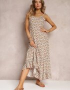 rosa Rochie Albă Maxi cu Bretele Legate și Volan la Tiv Krosby
