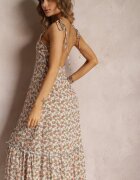 rosa Rochie Albă Maxi cu Bretele Legate și Volan la Tiv Krosby