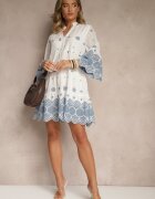 rosa Rochie Albă Tip cutie din Bumbac Decorată cu Model Ornamental Rallanea