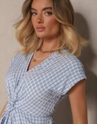 rosa Rochie Albastră Ajurată din Vâscoză și cu încrețituri Virsedi
