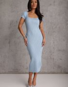 rosa Rochie Albastră Bodycon cu Decolteu Pătrat și Decupaj Decorativ la Spate Scriptos