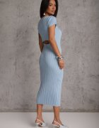 rosa Rochie Albastră Bodycon cu Decolteu Pătrat și Decupaj Decorativ la Spate Scriptos