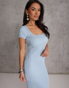 rosa Rochie Albastră Bodycon cu Decolteu Pătrat și Decupaj Decorativ la Spate Scriptos