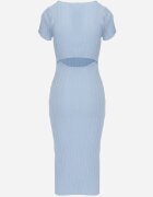 rosa Rochie Albastră Bodycon cu Decolteu Pătrat și Decupaj Decorativ la Spate Scriptos