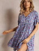 rosa Rochie Albastră Cloș cu Volan Passona