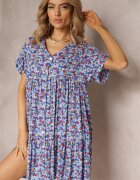 rosa Rochie Albastră Cloș cu Volan Passona
