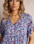 rosa Rochie Albastră Cloș cu Volan Passona