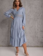 rosa Rochie Albastră Cloș cu Volănaș și Dantelă Kiaya