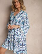 rosa Rochie albastră cu viscoză cu croi evazat cu imprimeu etnic Aledia
