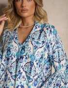 rosa Rochie albastră cu viscoză cu croi evazat cu imprimeu etnic Aledia