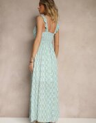 rosa Rochie Albastră din Vâscoză cu Volane cu Imprimeu Floral Redeine