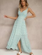 rosa Rochie Albastră din Vâscoză cu Volane cu Imprimeu Floral Redeine