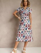 rosa Rochie Albastră din Viscoză cu Croială tip Cămașă cu Centură cu Cataramă cu Imprimeu Etnic Jenavianea
