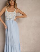 rosa Rochie Albastră din Viscoză Decorată cu Broderie Rinastra
