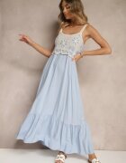 rosa Rochie Albastră din Viscoză Decorată cu Broderie Rinastra