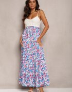 rosa Rochie Albastră din Viscoză Maxi cu croială evazată cu bretele subțiri florală Netela