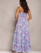 rosa Rochie Albastră din Viscoză Maxi cu croială evazată cu bretele subțiri florală Netela