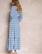 rosa Rochie Albastră Evazată cu Elastic în Talie Kefem