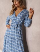 rosa Rochie Albastră Evazată cu Elastic în Talie Kefem
