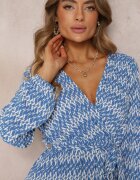 rosa Rochie Albastră Evazată cu Elastic în Talie Kefem