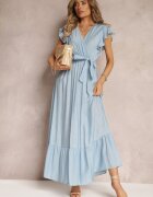 rosa Rochie Albastră Evazată Maxi cu talie elastică Lavla