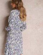 rosa Rochie Albastră Florală cu elastic în talie și decolteu petrecut Lamiracle