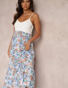 rosa Rochie Albastră Florală Maxi cu top croșetat și bretele subțiri din vâscoză Zanidora