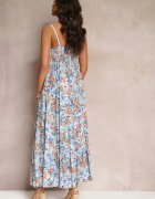 rosa Rochie Albastră Florală Maxi cu top croșetat și bretele subțiri din vâscoză Zanidora