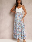 rosa Rochie Albastră Florală Maxi cu top croșetat și bretele subțiri din vâscoză Zanidora
