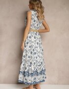 rosa Rochie albastră tip cămașă fără mâneci din bumbac cu curea cu cataramă Mirasitia