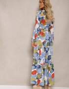 rosa Rochie Albastru-Alb din Viscoză cu Decolteu Triunghiular cu Elastic în Talie și Curea din Material Fiavena