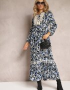 rosa Rochie Albastru-Bleumarin Evazată Maxi cu Volan Maruerilla